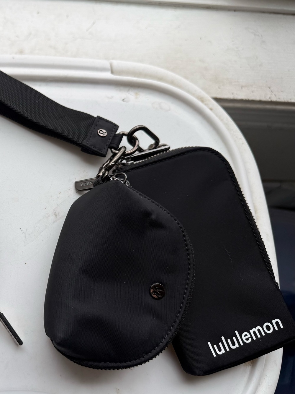 lululemon black dual-pouch crossbody belt bag